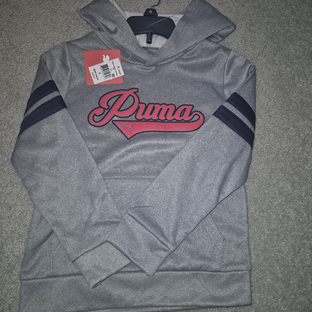 Puma Kids Gray Hoodie with Red Logo
